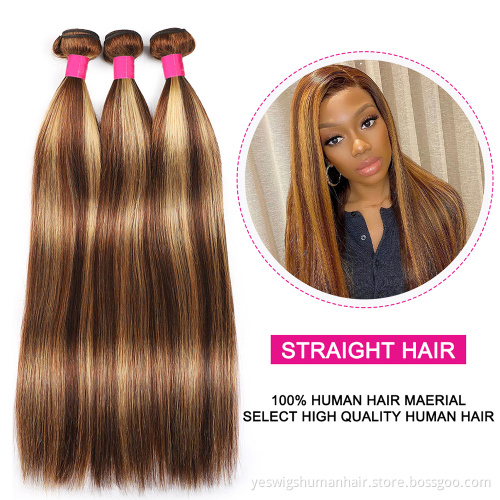 Wholesale Brazilian Straight Human Hair  Bundles Cheap Highlight Color Remy Cuticle Aligned Human Hair Weave Bundles Extensions